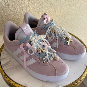 One of a Kind Adidas Pink Gazelle Sneakers with Coquette Embellishments
